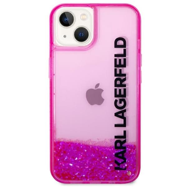Karl Lagerfeld Liquid Glitter -läpikuultava pitkänomainen logollinen suojakuori - iPhone 14 Plus -kotelo (vaaleanpunainen)
