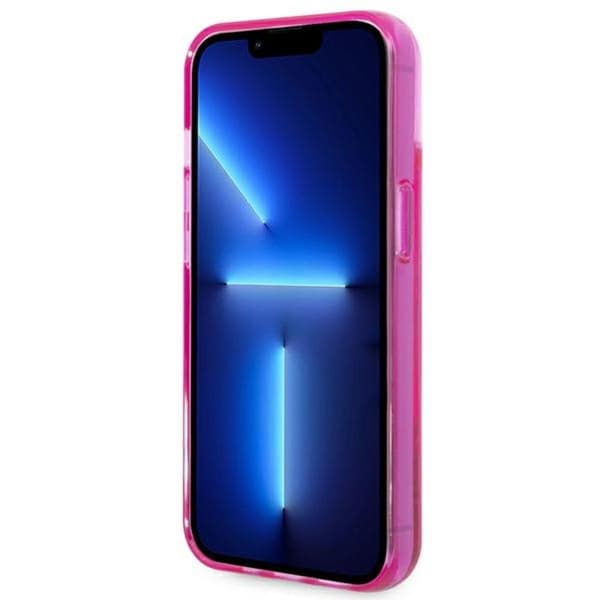 Karl Lagerfeld Liquid Glitter -läpikuultava pitkänomainen logollinen suojakuori - iPhone 14 Plus -kotelo (vaaleanpunainen)