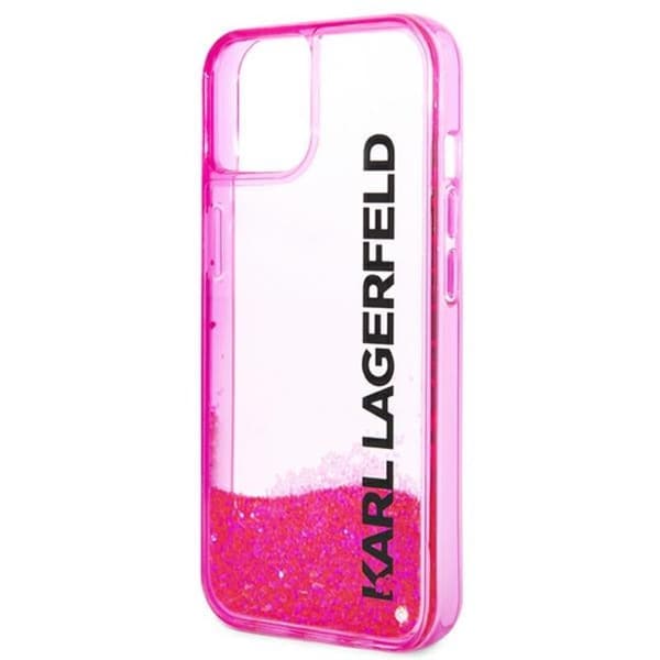 Karl Lagerfeld Liquid Glitter -läpikuultava pitkänomainen logollinen suojakuori - iPhone 14 Plus -kotelo (vaaleanpunainen)