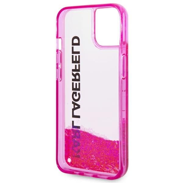 Karl Lagerfeld Liquid Glitter -läpikuultava pitkänomainen logollinen suojakuori - iPhone 14 Plus -kotelo (vaaleanpunainen)