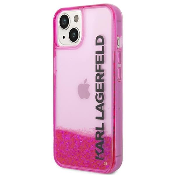 Karl Lagerfeld Liquid Glitter -läpikuultava pitkänomainen logollinen suojakuori - iPhone 14 Plus -kotelo (vaaleanpunainen)