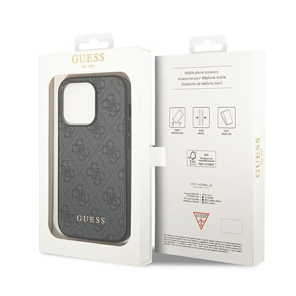 Guess 4G Metal Gold Logo - iPhone 14 Pro Max -kotelo (harmaa)