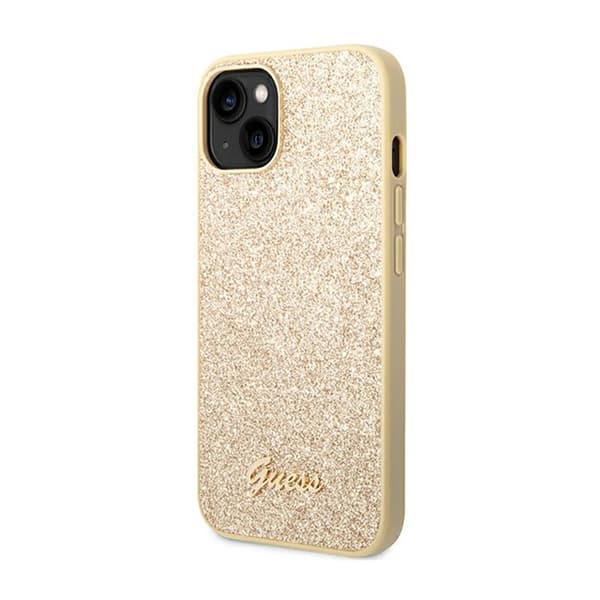 Guess Glitter Flakes Metal Logo Cover - iPhone 14 Plus Cover (Guld)