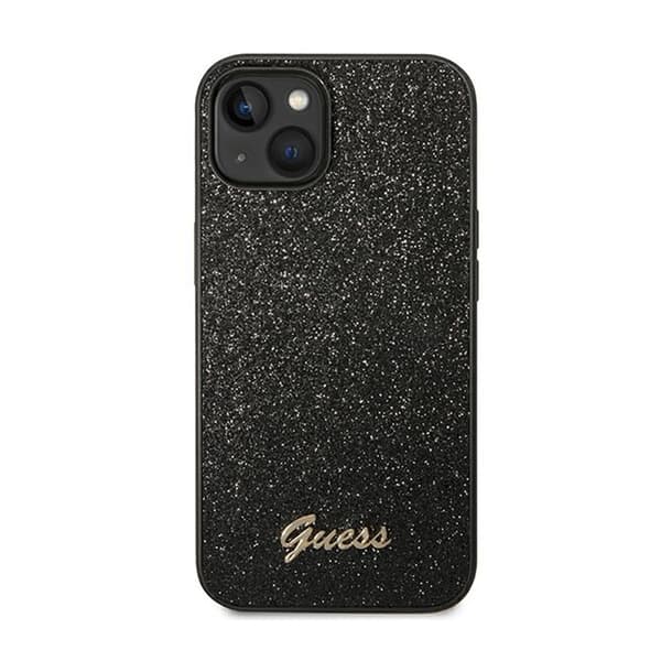 Guess Glitter Flakes Metal Logo Cover - iPhone 14 Plus Cover (Sort)