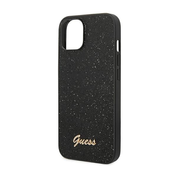 Guess Glitter Flakes Metal Logo Cover - iPhone 14 Plus Cover (Sort)