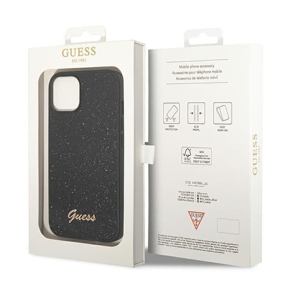 Guess Glitter Flakes Metal Logo Cover - iPhone 14 Plus Cover (Sort)