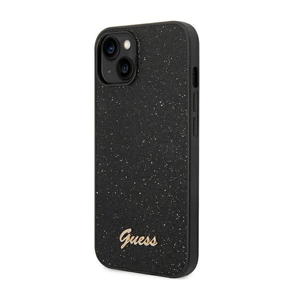 Guess Glitter Flakes Metal Logo Cover - iPhone 14 Plus Cover (Sort)