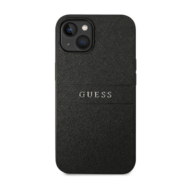 Guess Saffiano Metal Logo Striber - iPhone 14 Plus cover (sort)