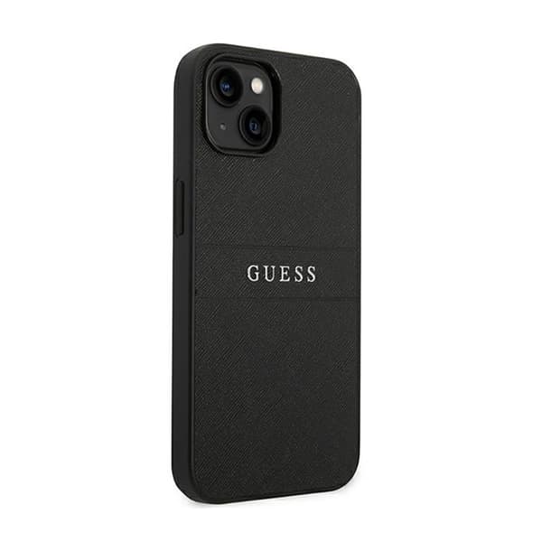 Guess Saffiano Metal Logo Striber - iPhone 14 Plus cover (sort)