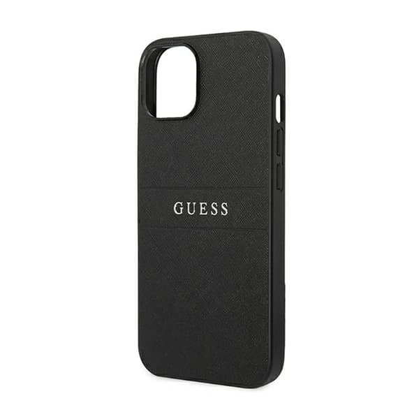 Guess Saffiano Metal Logo Striber - iPhone 14 Plus cover (sort)