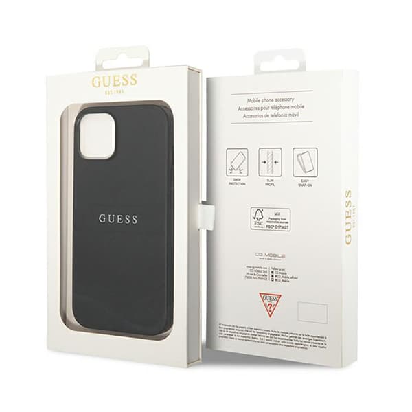 Guess Saffiano Metal Logo Striber - iPhone 14 Plus cover (sort)
