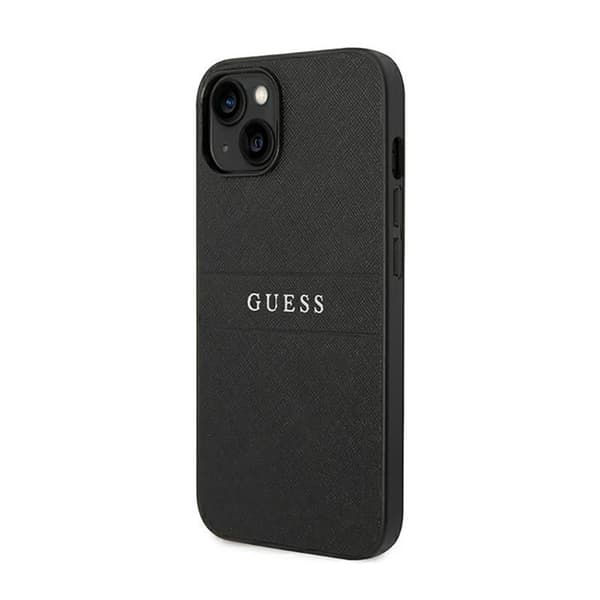 Guess Saffiano Metal Logo Striber - iPhone 14 Plus cover (sort)
