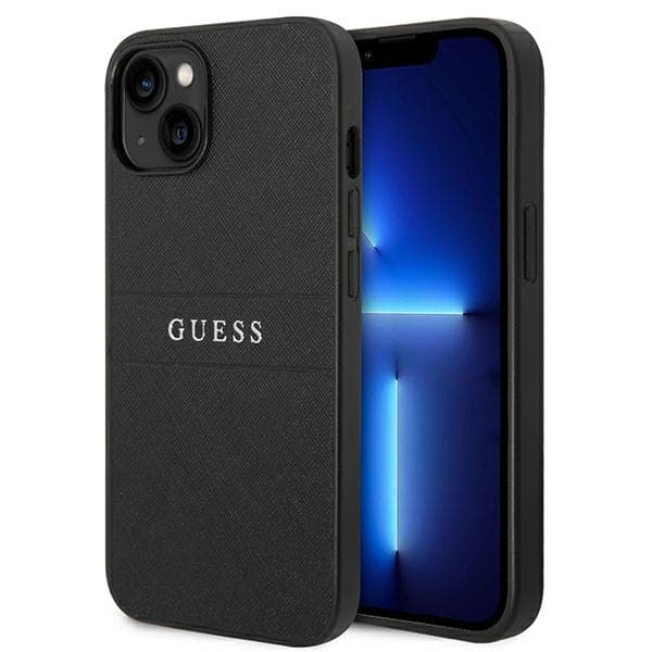 Guess Saffiano Metal Logo Striber - iPhone 14 Plus cover (sort)