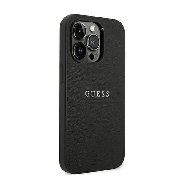 Guess Saffiano Metal Logo Striber - iPhone 14 Pro cover (sort)