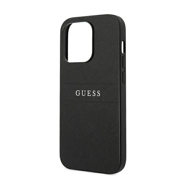 Guess Saffiano Metal Logo Striber - iPhone 14 Pro cover (sort)
