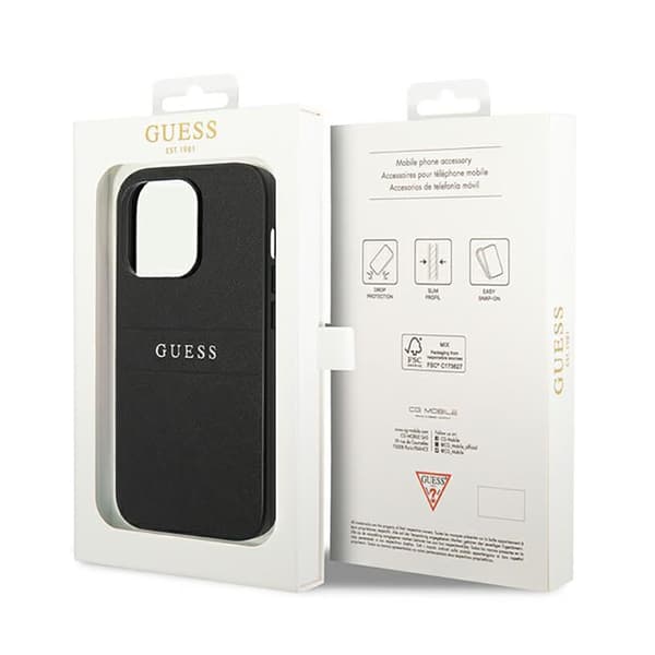 Guess Saffiano Metal Logo Striber - iPhone 14 Pro cover (sort)
