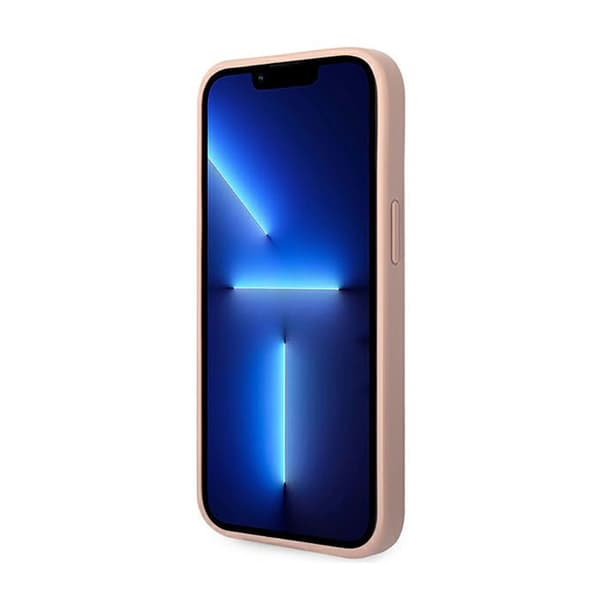 Guess Saffiano Metal Logo Striber - iPhone 14 Plus cover (lyserød)