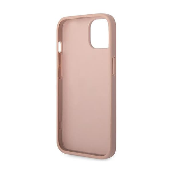 Guess Saffiano Metal Logo Striber - iPhone 14 Plus cover (lyserød)