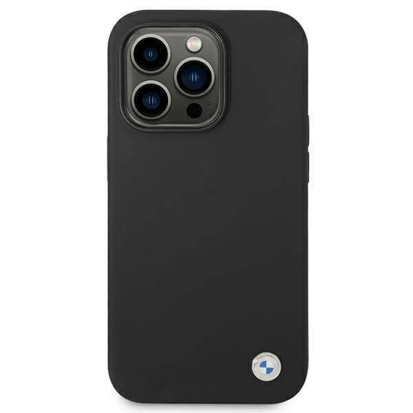 BMW nestemäinen silikonikuori metallilogolla - iPhone 14 Pro Max -kotelo (musta)