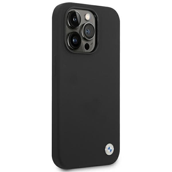 BMW nestemäinen silikonikuori metallilogolla - iPhone 14 Pro Max -kotelo (musta)
