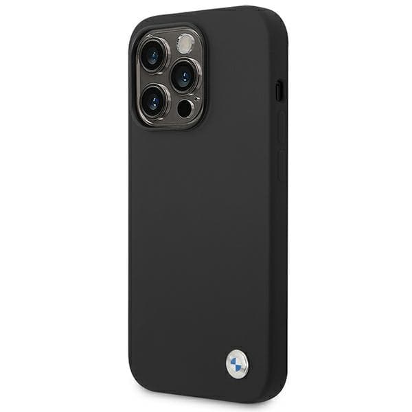 BMW nestemäinen silikonikuori metallilogolla - iPhone 14 Pro Max -kotelo (musta)