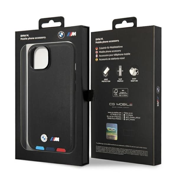 BMW nahkainen kuumaleimasin kolmivärinen - iPhone 14 Plus -kotelo (musta)