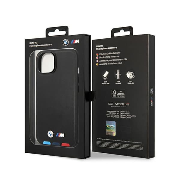 BMW Läder Hot Stamp Tricolor MagSafe - iPhone 14-skal (svart)