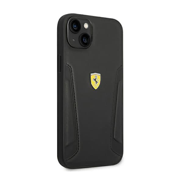 Ferrari Læderstempel Sider - iPhone 14 Plus Etui (Sort)