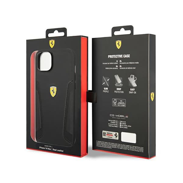 Ferrari Læderstempel Sider - iPhone 14 Plus Etui (Sort)
