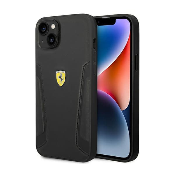 Ferrari Læderstempel Sider - iPhone 14 Plus Etui (Sort)