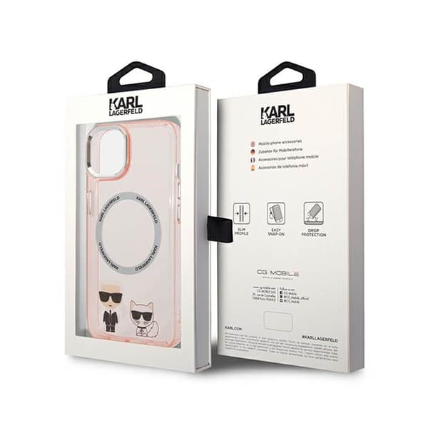 Karl Lagerfeld Karl & Choupette Aluminum MagSafe - iPhone 14 Plus cover (lyserød)