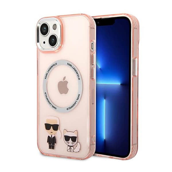 Karl Lagerfeld Karl & Choupette Aluminum MagSafe - iPhone 14 Plus cover (lyserød)