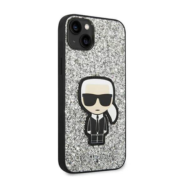 Karl Lagerfeld Glitter Flakes Ikonik - iPhone 14 Plus -suojakuori (hopea)