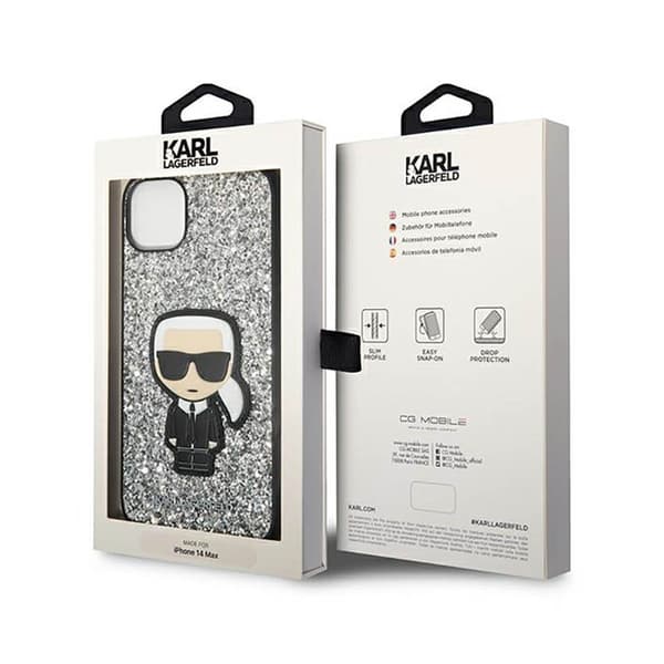 Karl Lagerfeld Glitter Flakes Ikonik - iPhone 14 Plus -suojakuori (hopea)