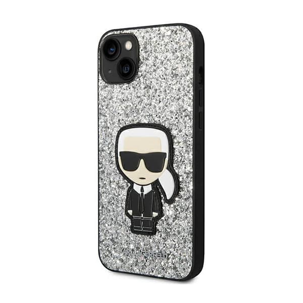 Karl Lagerfeld Glitter Flakes Ikonik - iPhone 14 Plus -suojakuori (hopea)