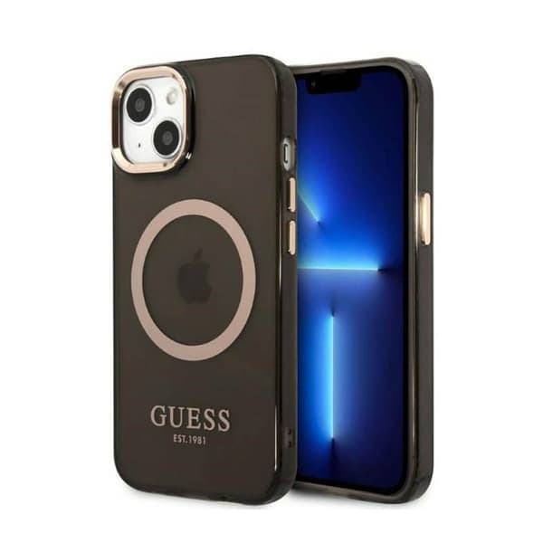 Guess Gold Outline läpikuultava MagSafe - iPhone 13 -kotelo (musta)