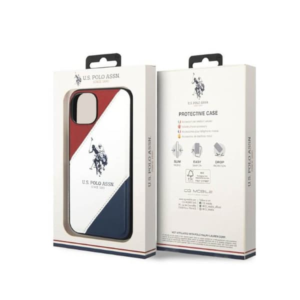 US Polo Assn Tricolor Embossed - iPhone 14 Plus cover (hvid)