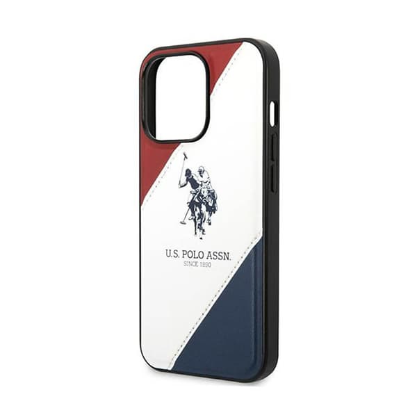 US Polo Assn Tricolor kohokuvioitu - iPhone 14 Pro Max -kotelo (valkoinen)
