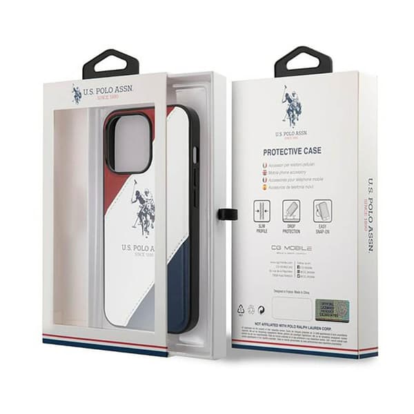US Polo Assn Tricolor kohokuvioitu - iPhone 14 Pro Max -kotelo (valkoinen)