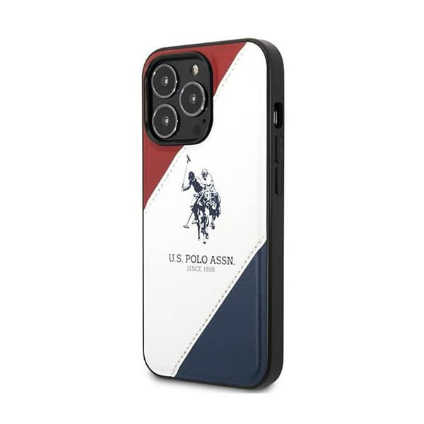 US Polo Assn Tricolor kohokuvioitu - iPhone 14 Pro Max -kotelo (valkoinen)