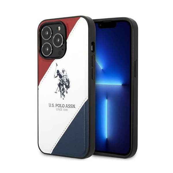 US Polo Assn Tricolor kohokuvioitu - iPhone 14 Pro Max -kotelo (valkoinen)