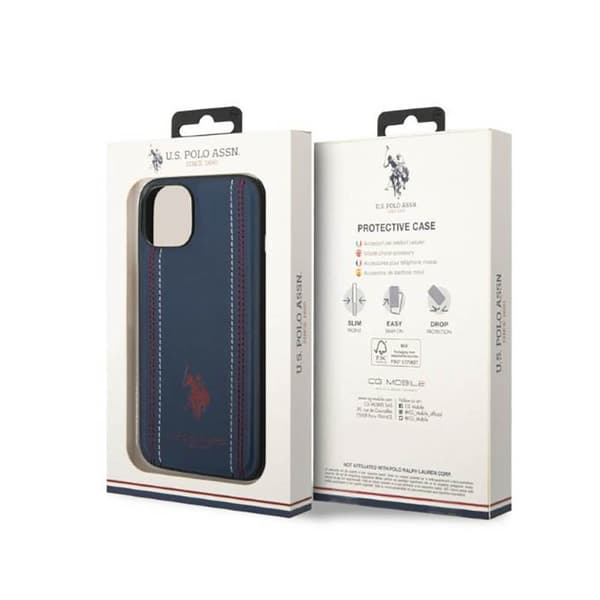 US Polo Assn Lædersøm - iPhone 14 cover (Marineblå)
