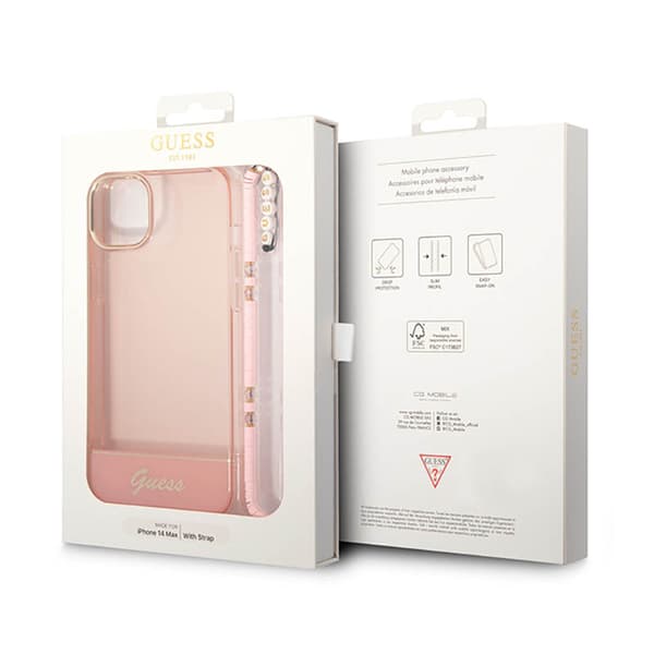 Guess Translucent Pearl Strap - iPhone 14 Plus cover (lyserød)
