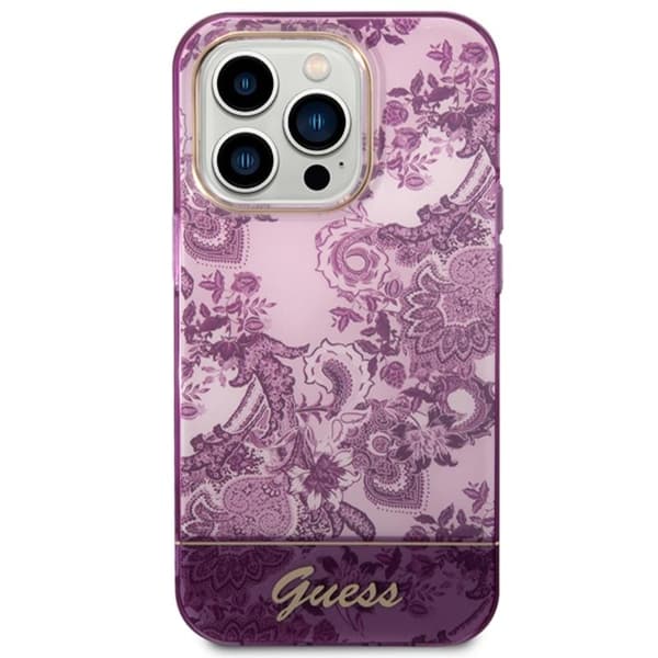 Guess Porcelain Collection - iPhone 14 Pro Max -kotelo (fuksianpunainen)