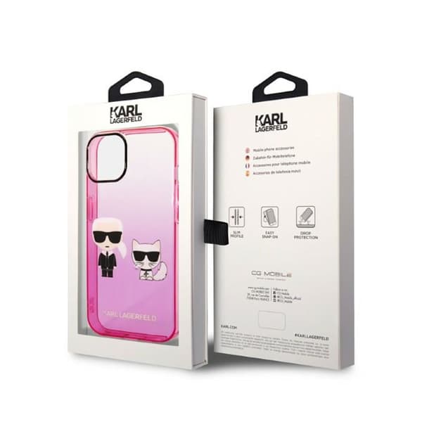 Karl Lagerfeld Gradient Iconic Karl & Choupette - iPhone 14 Plus cover (lyserød)