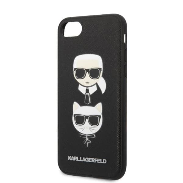 Karl Lagerfeld Saffiano Karl & Choupette Heads - Etui til iPhone SE 2022 / SE 2020 / 8 / 7 (Sort)