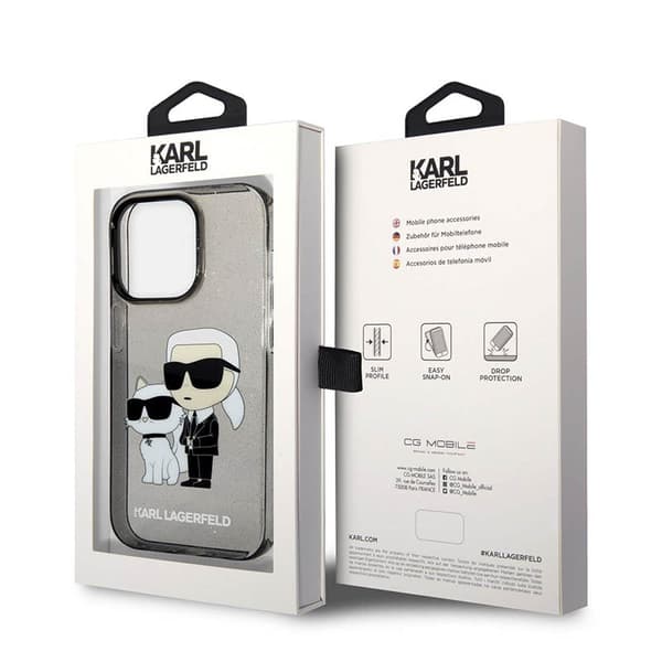 Karl Lagerfeld IML Glitter NFT Karl & Choupette - iPhone 14 Pro Max -suojakuori (musta)