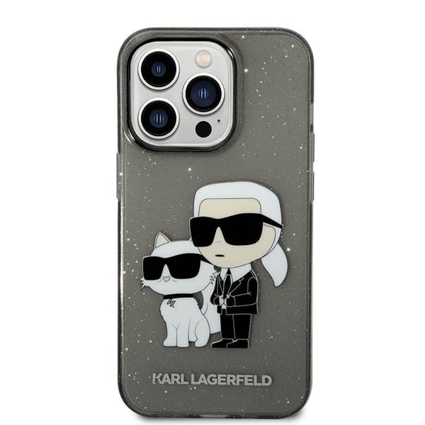 Karl Lagerfeld IML Glitter NFT Karl & Choupette - iPhone 14 Pro Max -suojakuori (musta)