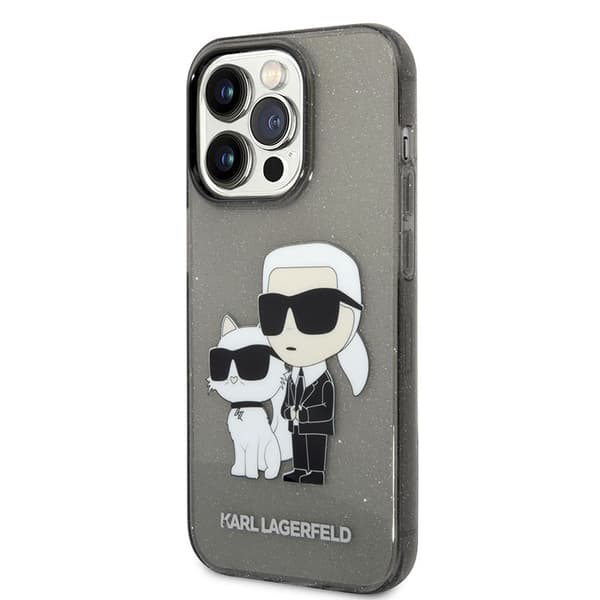 Karl Lagerfeld IML Glitter NFT Karl & Choupette - iPhone 14 Pro Max -suojakuori (musta)