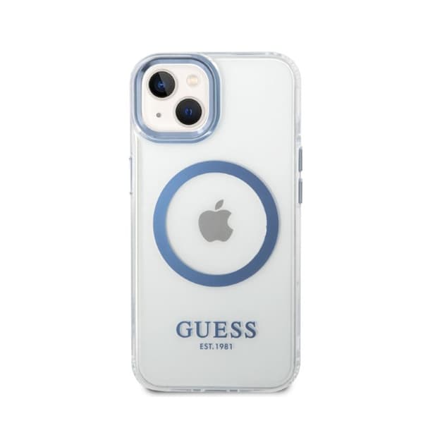Guess Metal Outline Magsafe - iPhone 14 Plus -suojakuori (kirkas / sininen)